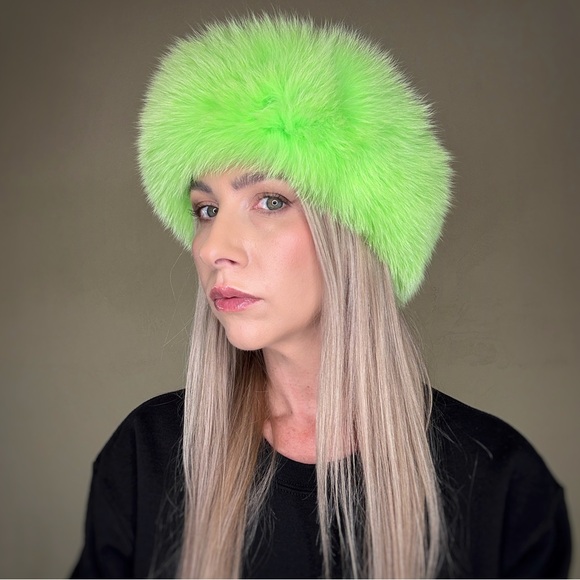 Pologeorgis Genuine Neon Dyed Fox Fur Velcro Scarf Headband Collar in Green - Picture 17 of 17